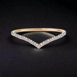 1mm Diamond Brilliant Cut Dainty Chevron Wedding Engagement Gold Band Ring